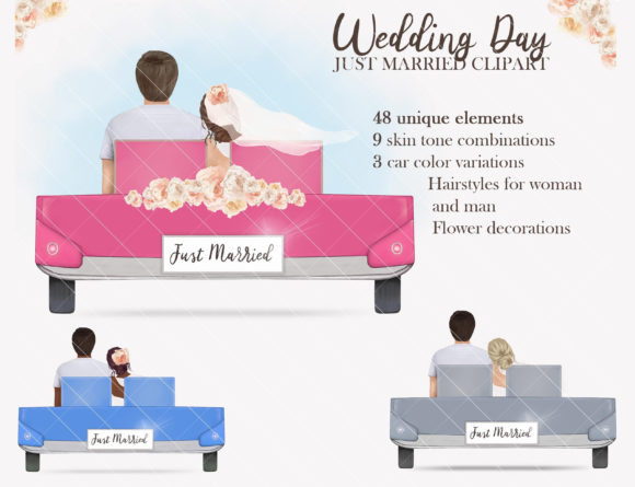 Just Married, Wedding Day Clipart Set: Design Assets for Your Projects