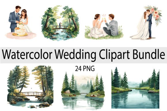 Romantic Landscape Wedding Clipart: A Nature-Inspired Visual Narrative