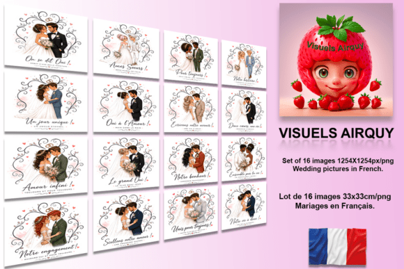 Set of 16 Wedding Pictures in French: Elegant Visuals for Custom Projects