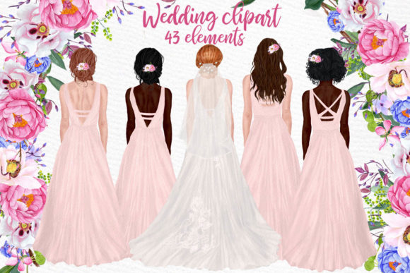 Wedding Clipart Brides Clipart: Watercolor Elements for Elegant Design