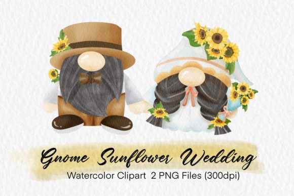Whimsical Wedding Graphics: The Watercolor Gnome Sunflower Wedding PNG